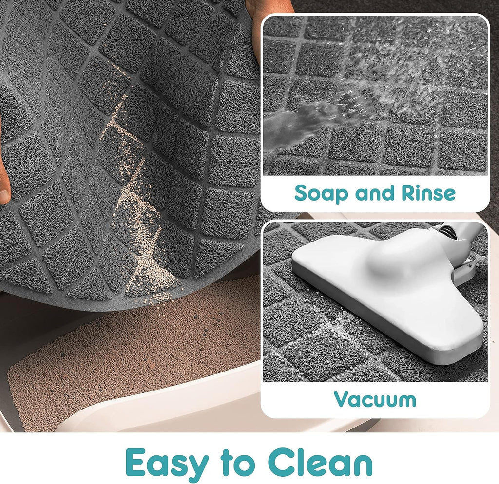Conlun PVC Cat Litter Mat 24x15 Inch Grey, Non-slip, Less Waste Cat Litter Box Mat, Soft on Kitty’s Paws, Urine Waterproof