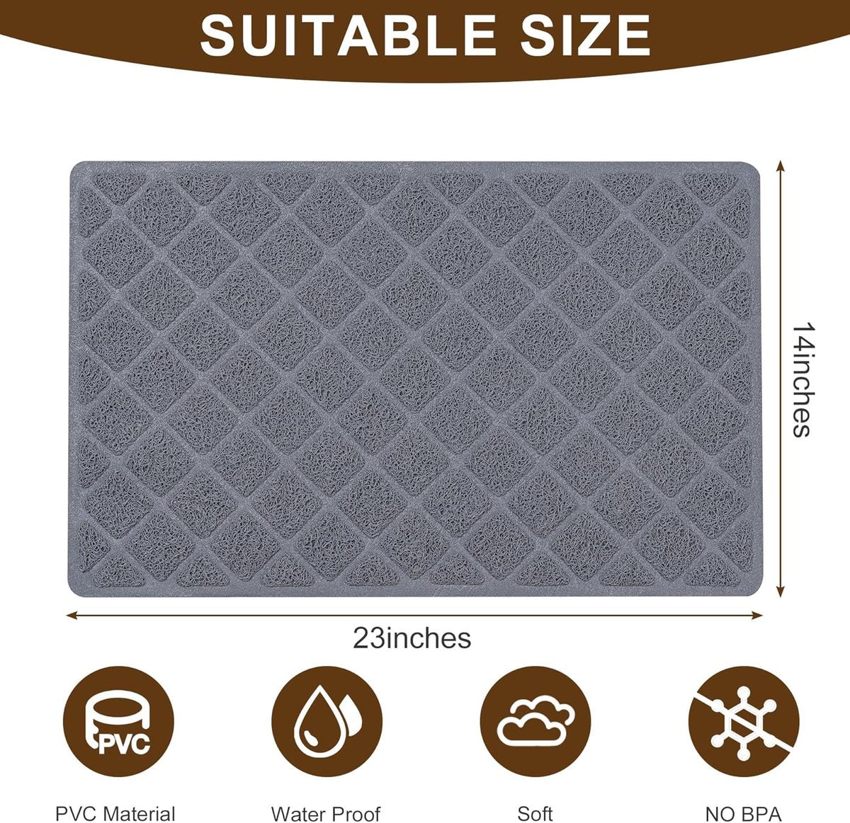 Cat Litter Box Mat,23 x 14 In,Trapping Mat Premium Durable PVC Pad,Grey | Easy to Clean，Non-Slip，Urine Waterproof