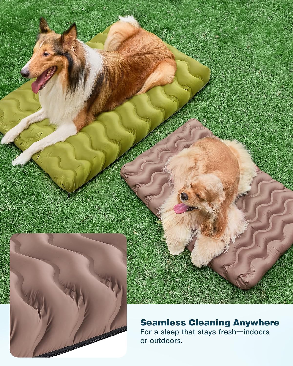 Washable Dog Bed, Cooling Dog Crate Bed Mat with Memory Foam, Water-Resistant Outdoor Dog Bed for Large Medium Small Dogs