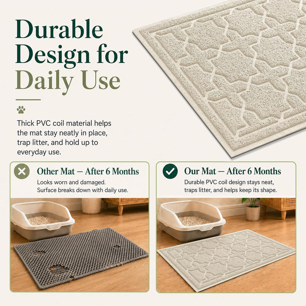 Yimobra Cat Litter Mat, Waterproof Litter Trapping Mat, 24x20, Beige | PVC Litter Box Mat with Non Slip Backing, Easy Clean Surface and Scatter Control Design for Cleaner Floors