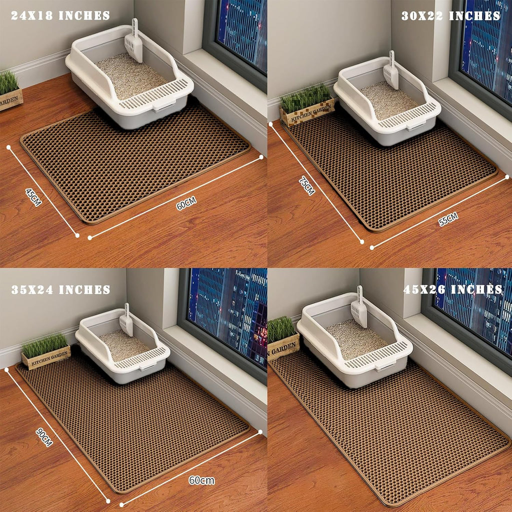 Cat Litter Mat, Double Layer Cat Litter Box Mat (30x22 Inch, Brown)