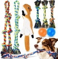 Forfon 9 Pack Dog Rope Toy Set for Large Dogs, Tough Dog Chew Toys for Aggressive Chewers, Interactive Tug of War Toys with Squeaky Plush & Squeaky Balls for Teeth Cleaning & Chewing