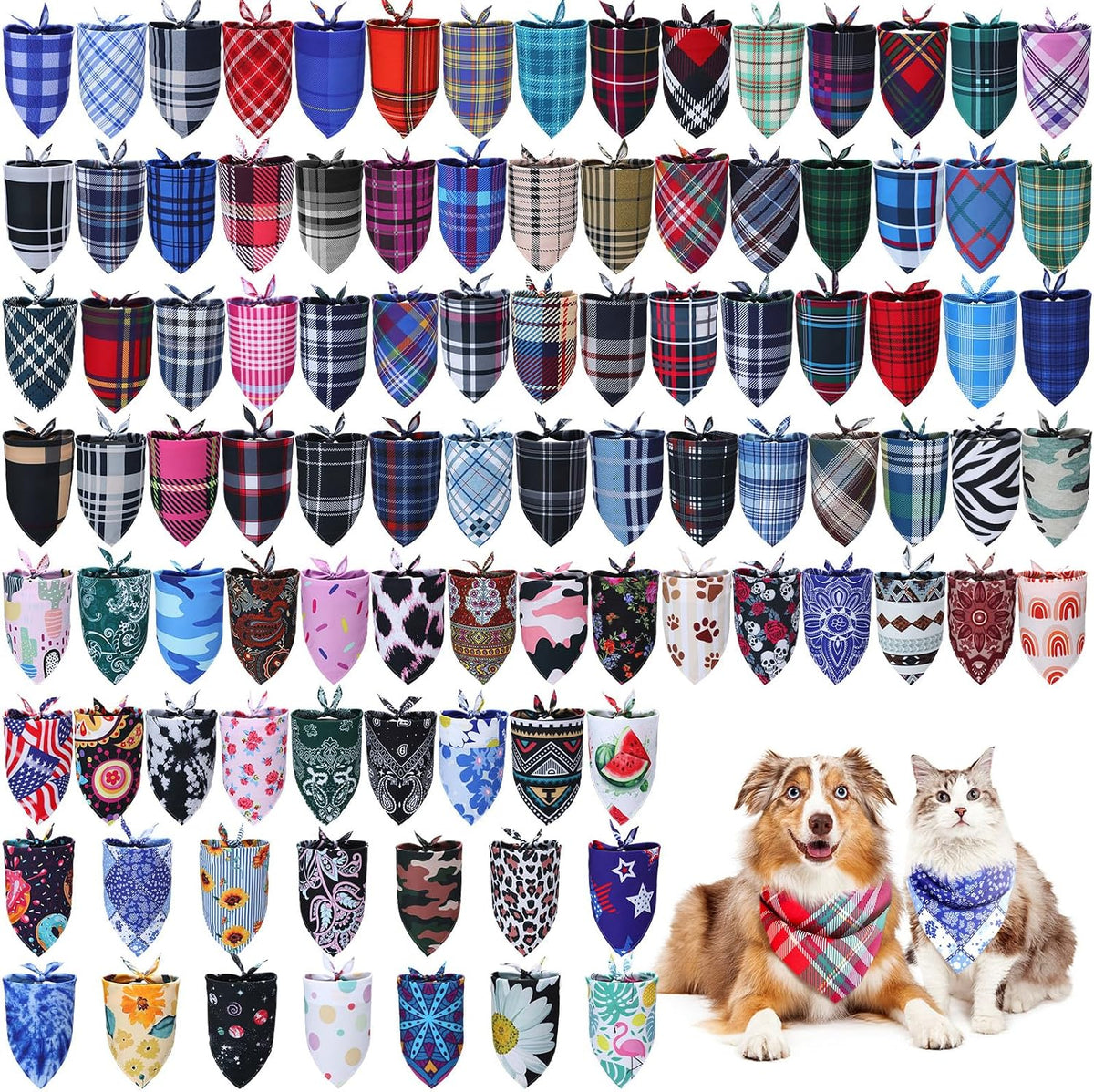 Huhumy 100 Pcs Plaid Dog Bandanas Bulk Plaid Bandana for Medium Large Dogs