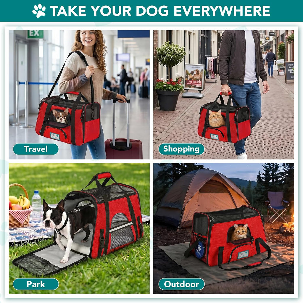 PetAmi Airline Approved Pet Carrier for Cats & Small Dogs, Small, Red