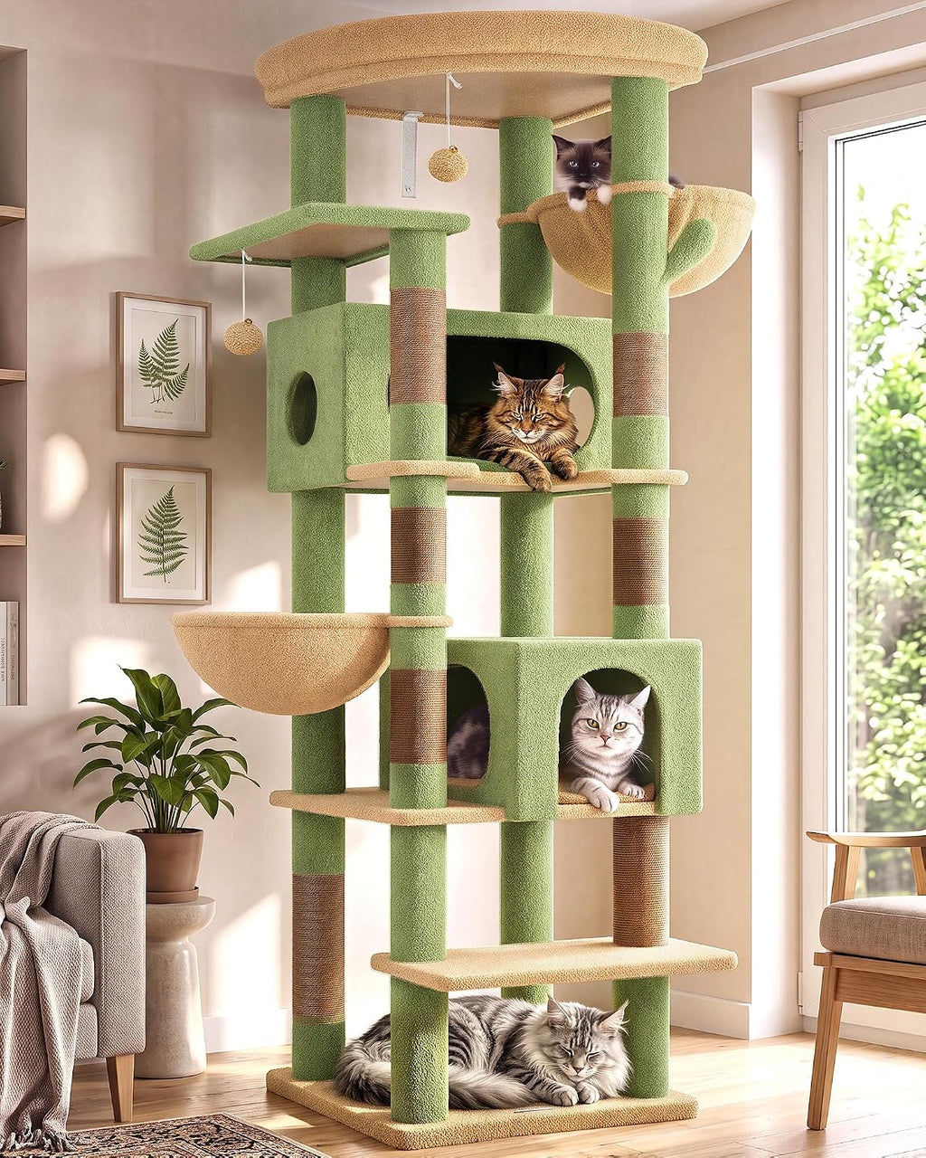 Globlazer 74in Cactus Heavy Duty Cat Tree Tower for Indoor Large Cats, S74