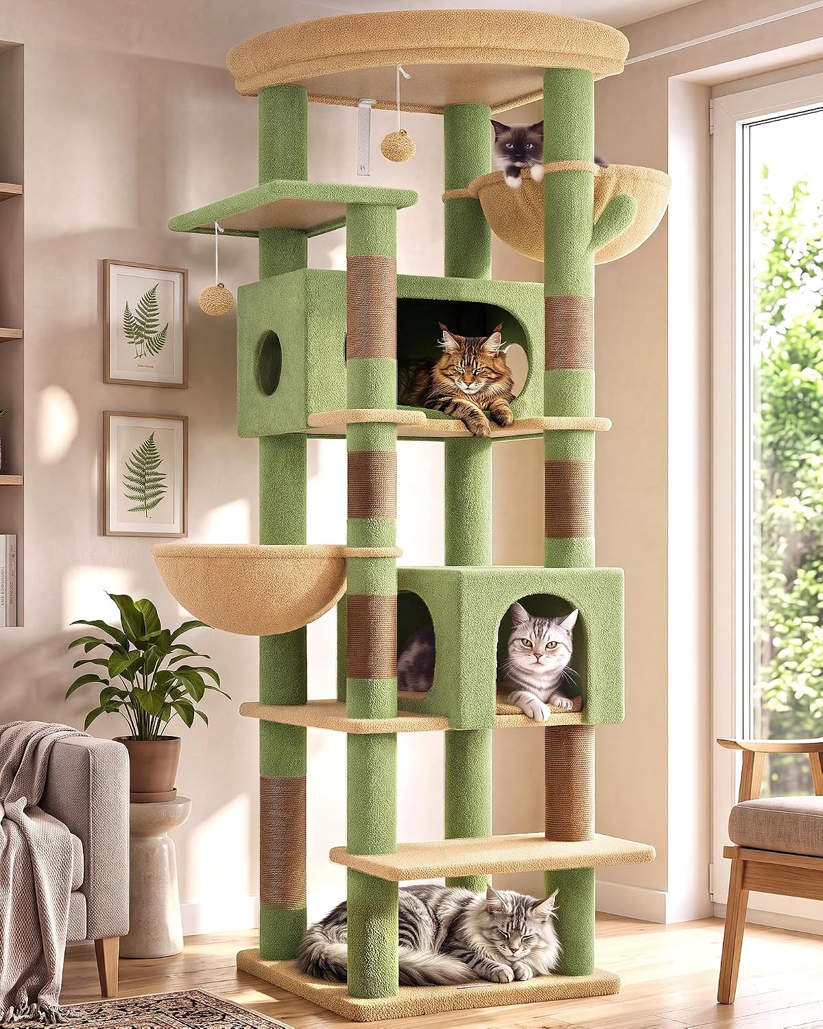 Globlazer 74in Cactus Heavy Duty Cat Tree Tower for Indoor Large Cats, S74