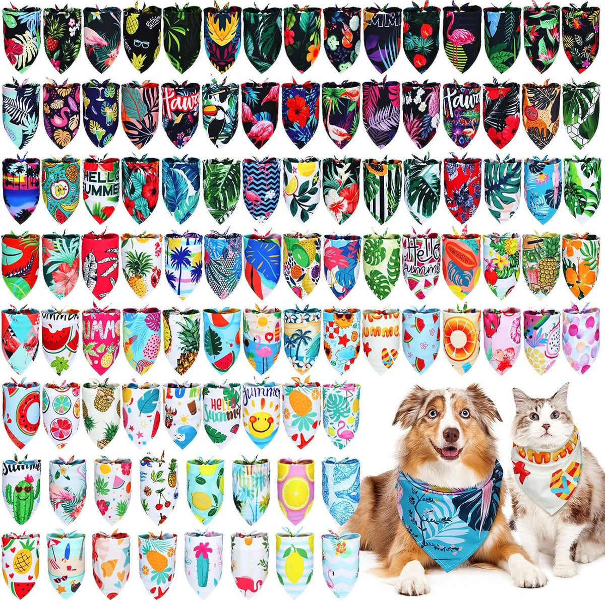 Huhumy 100 Pcs Hawaiian Dog Bandanas Bulk Summer Hawaiian Bandana for Dogs