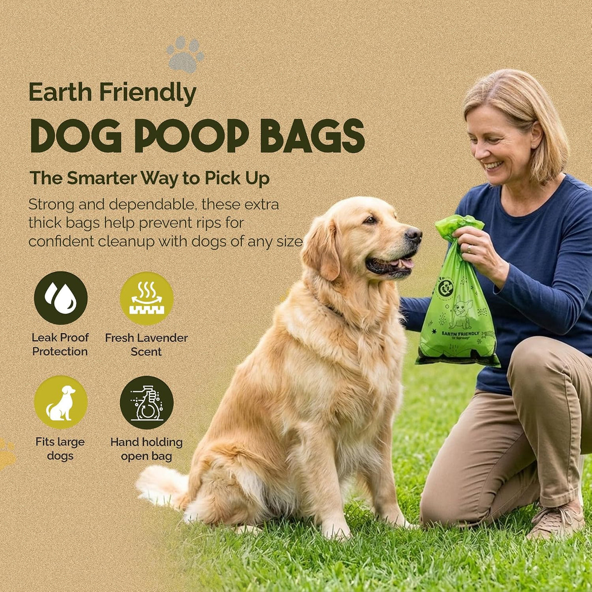 Earth Friendly Dog Poop Bags, 750 Count - Extra Thick, Leak-Proof, Lavender Scented Dog Poop Bags with Odor Blocker - Eco-Friendly, Tear-Resistant, 9x13 Inch Bags for Large & Small Dogs - 50 Rolls