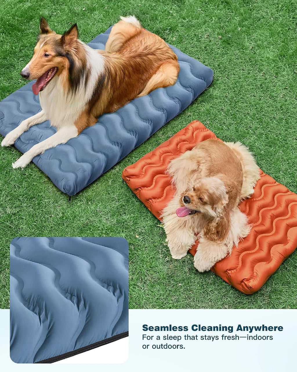 Washable Dog Bed, Cooling Dog Crate Bed Mat with Memory Foam, Water-Resistant Outdoor Dog Bed for Large Medium Small Dogs