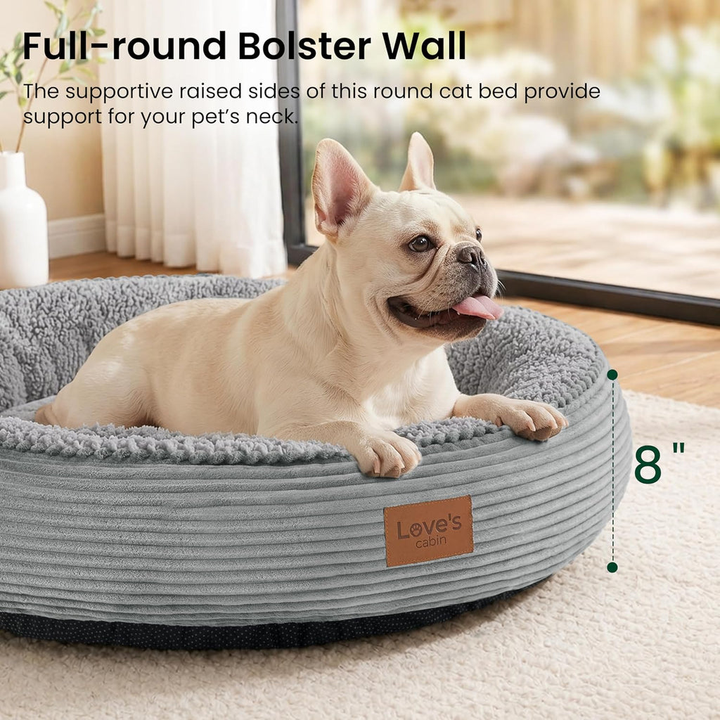 Love's cabin Round Donut Cat and Dog Cushion Bed, 30in Pet Bed for Medium or Large Dogs, Anti-Slip & Water-Resistant Bottom, Soft Durable Fabric Pet Beds, Washable Calming Cat Bed, Pure Gray