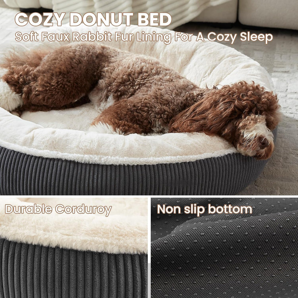 42 inches Calming Donut Dog Bed for Large Plus Dogs,Dark Grey