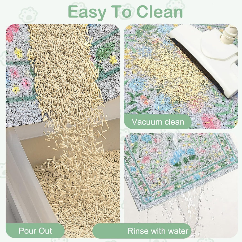 Glittme Cat Litter Mat, 24"x15" Non-Slip Washable Trapping Mat for Cats | Litter Trapping Mat With Thick PVC Coil To Catch Scatter, Soft On Paws And Waterproof Bottom To Protect Floors