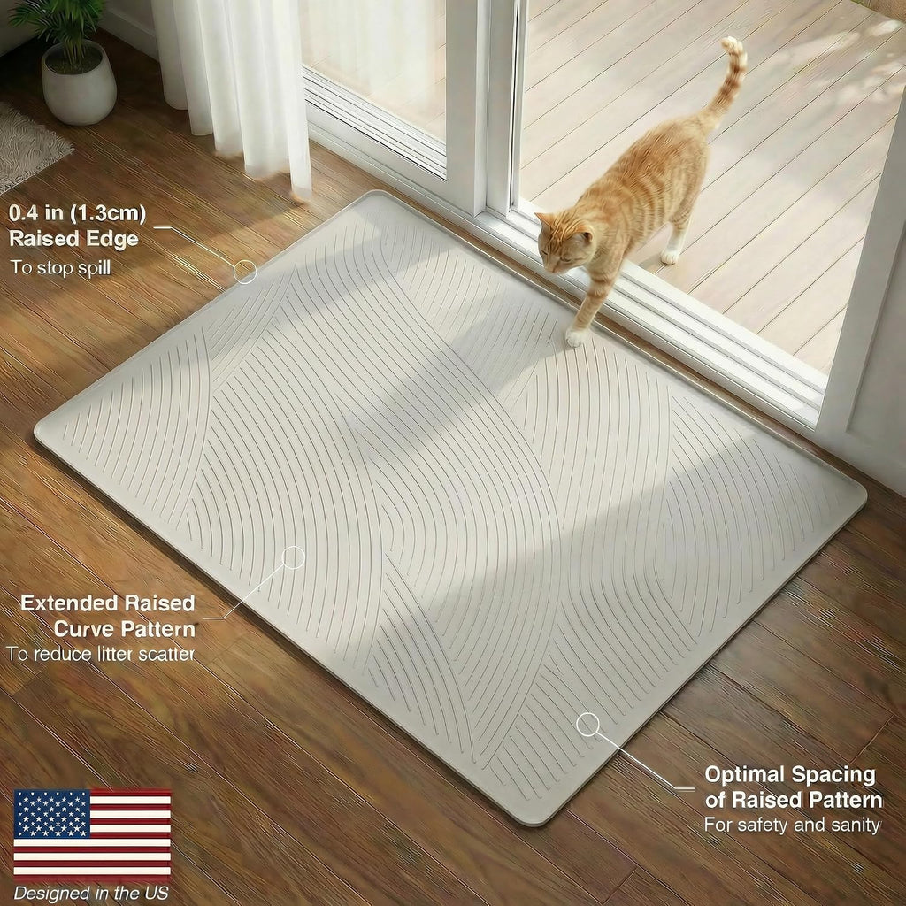 Cat Litter Box Mat - XL Extra Large Size 40 x 30 in, Water Proof, Kitty Litter Trapping Mat, Easy to Clean, Scatter Control, Odorless, Pet Supplies for Indoor Cats, Beige Gray
