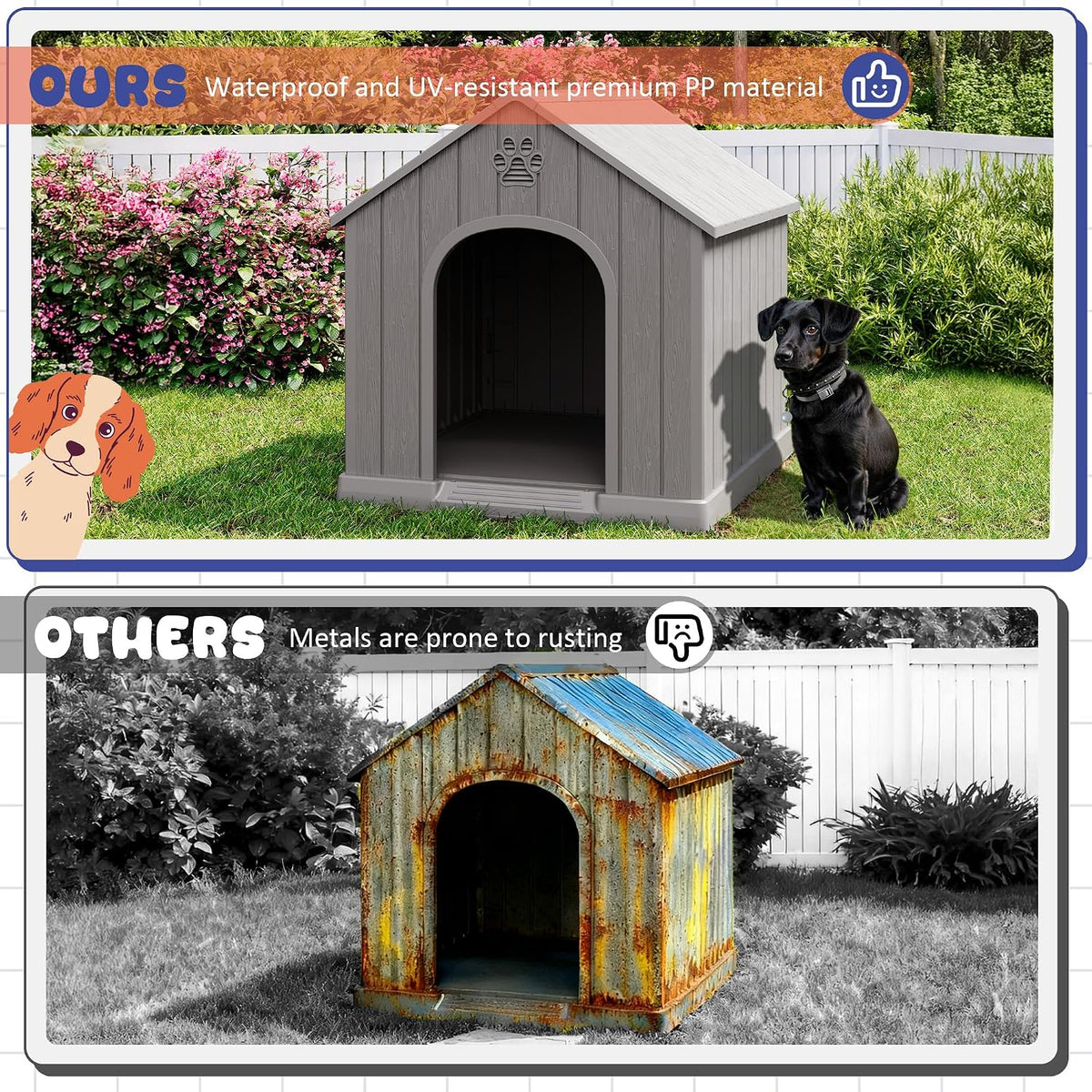 Bifanuo Outdoor Indoor Dog House for Small & Medium Dogs - Weatherproof Shelter with Elevated Floor, Hidden Vents & Tool-Free Assembly (Classic Grey, 26" L x 23.6" W x 25.8" H)