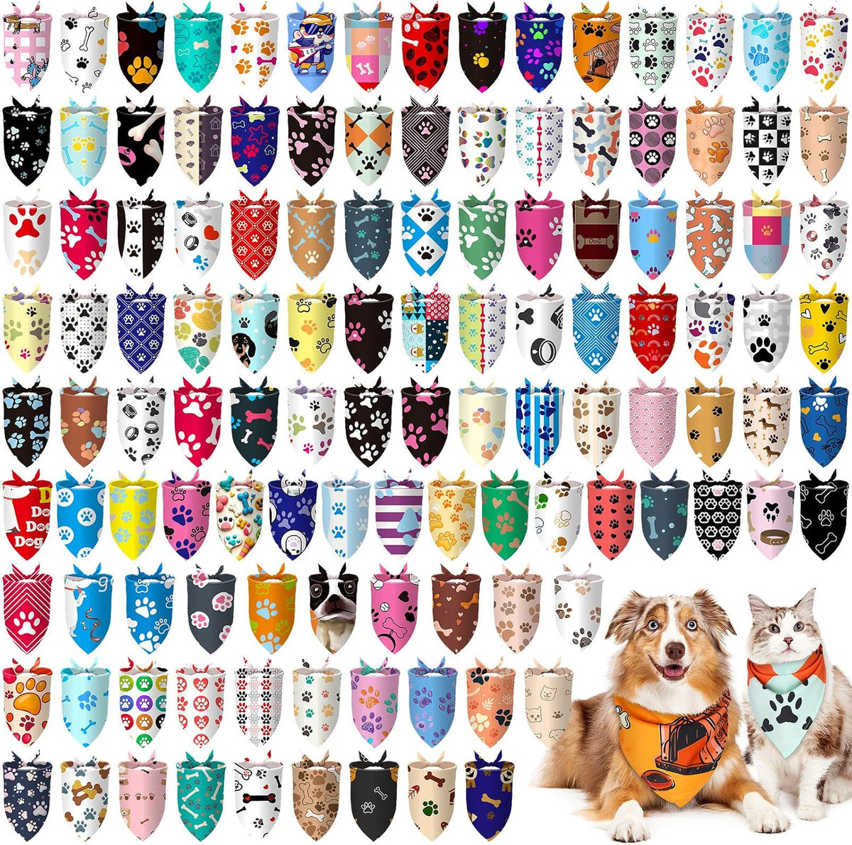 Huhumy 150 Pcs Paw Dog Bandanas Bulk Pet Paw Grooming Bandanas for Dogs