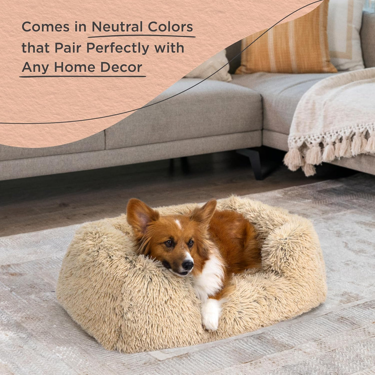 Best Friends by Sheri Lounge Shag Dog Bed, Faux Fur, Taupe, 30" x 20"