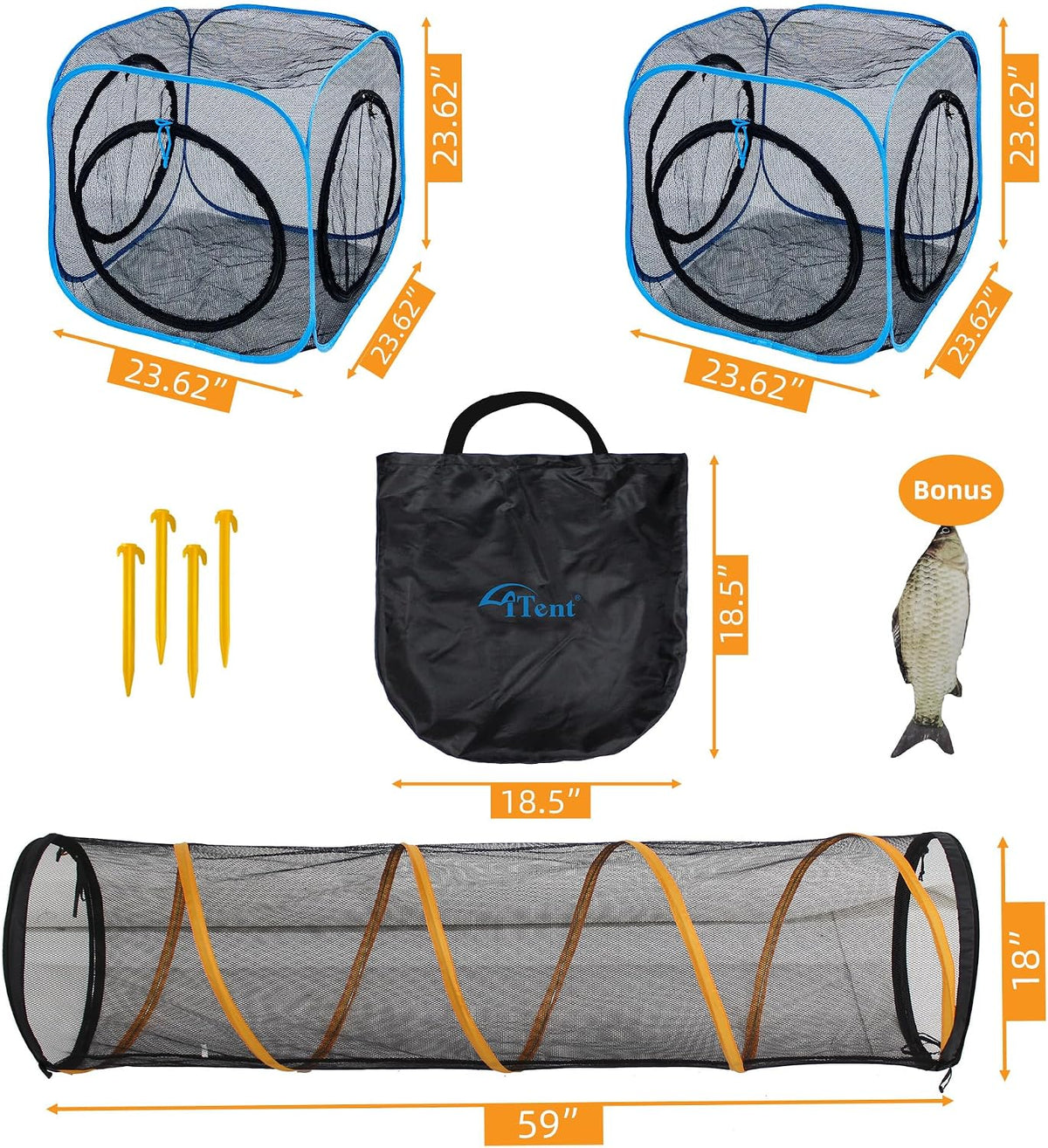 Cat Play Tunnel + Cube(with Three Ways) for Indoor and Outdoor, Cat Playpen, Play Enclosures, Collapsible Cube, Tunnel, Easy to Connect with Tent 2 Cubes + Run Tunnel