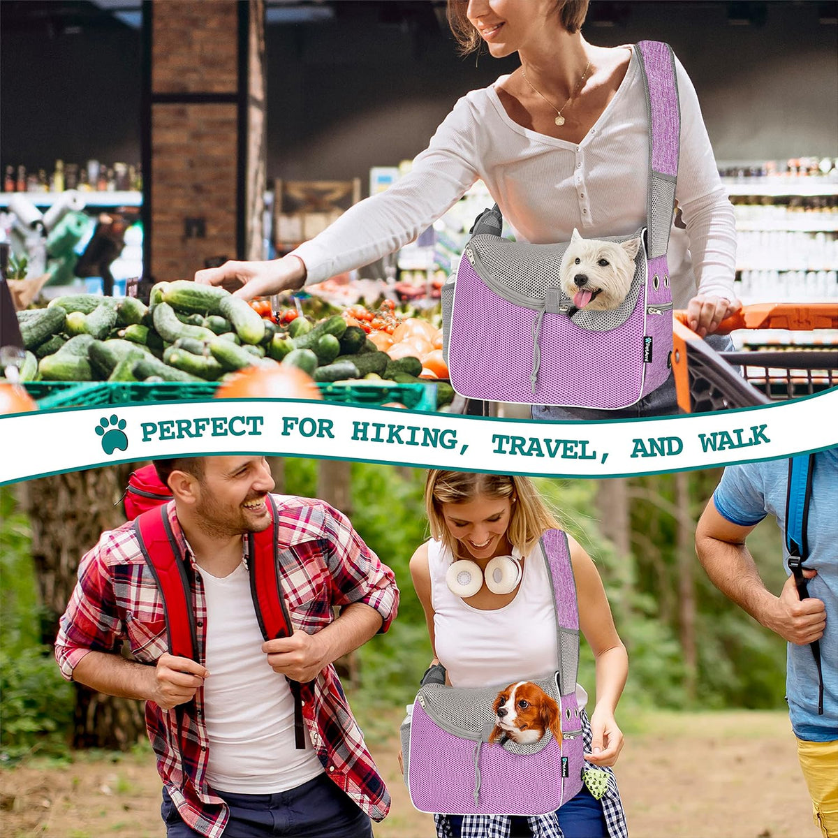 PetAmi Dog Sling Carrier Small Dogs, Hands Free Crossbody Carrier, Purple