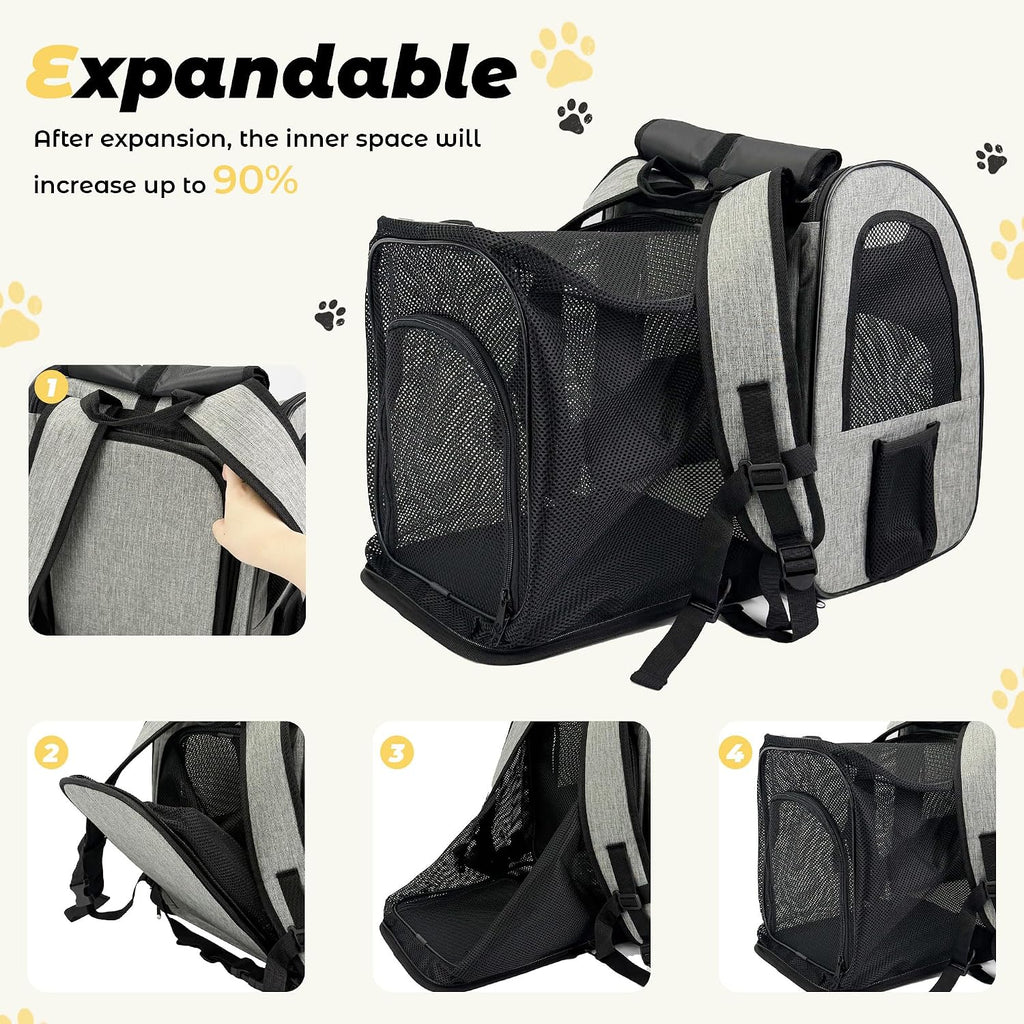 Zavothy Cat Backpack Carrier – Expandable Airline Approved Pet Travel Bag for Cats & Small Dogs, Breathable Mesh Pet Carrier Backpack with Padded Base (Grey)