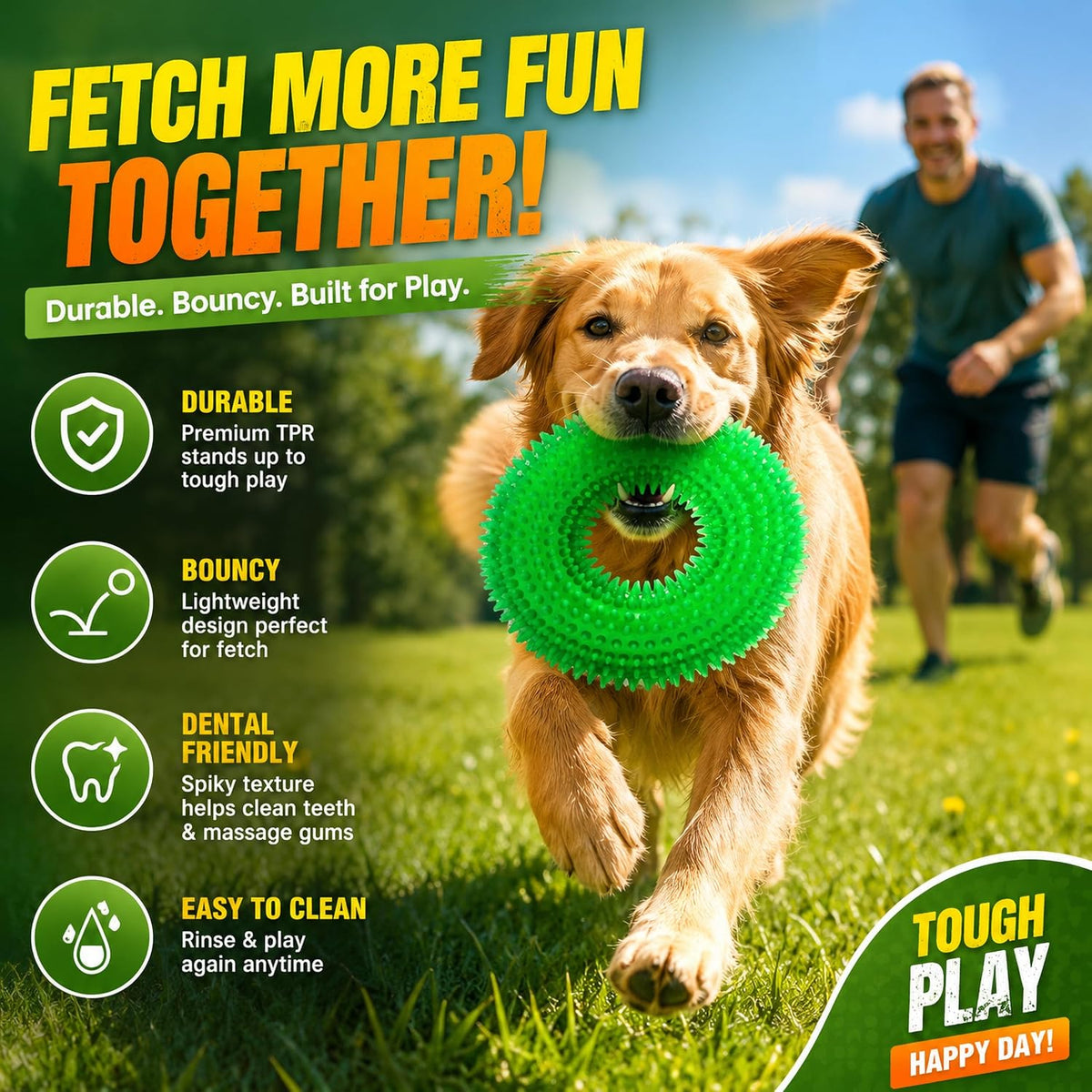 Squeaky Dog Toys for Aggressive Chewers, Floating Donut Ring for Large Dogs
