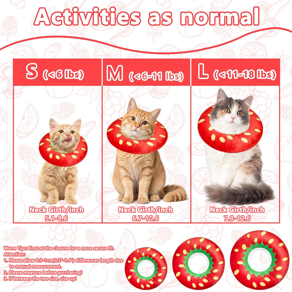 Cat Cone Collar Soft, Cat Recovery Cone (Strawberry, M)