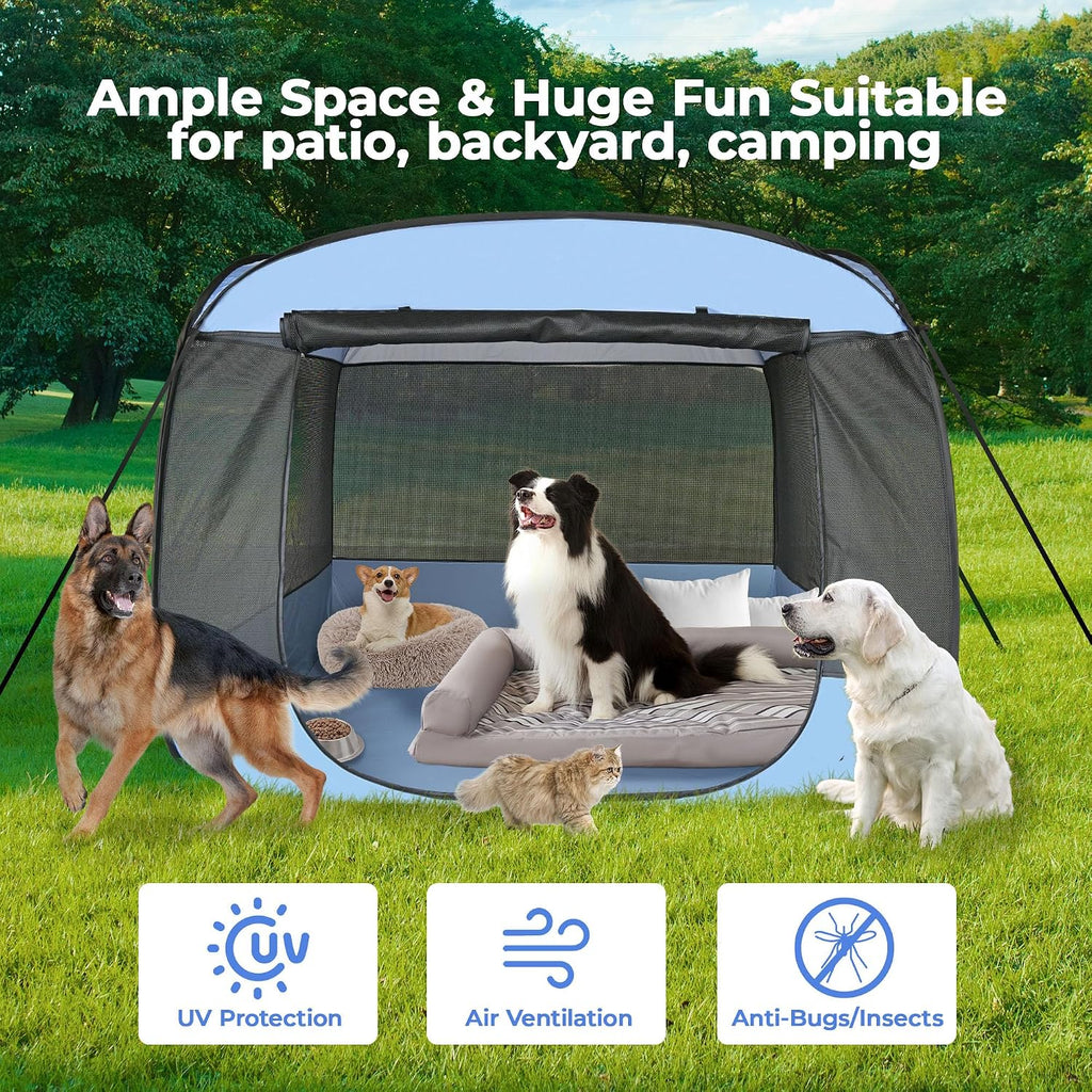 EighteenTek XLarge Popup Portable Dog Houses, 5.3'x4'H Assembly-Free Gazebo-Style Dog Cot Cat Playpen Screen Pet Tent Sun Shade Shelter Dog Bed with Canopy for Outdoor, Anti-Bugs with Leakproof Bottom