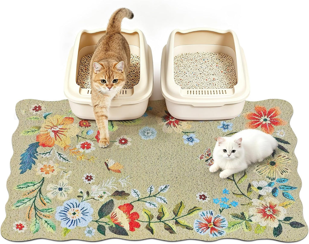 Cat Litter Mat,35"x23" Large Cute Litter Box Mat,Traps 100% Litter