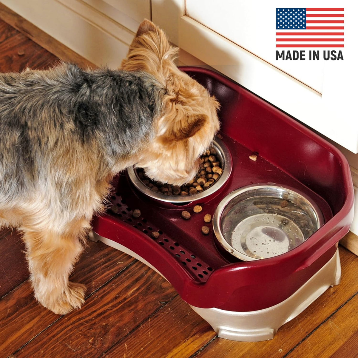 Neater Pet Brands Neater Feeder Deluxe Mess Proof Dog Bowls Elevated for Small Dogs Under 19 lbs, Made in USA, No Spill Raised Dog Food Bowl Stand Feeding Station, Food and Water Bowl Set, Cranberry 