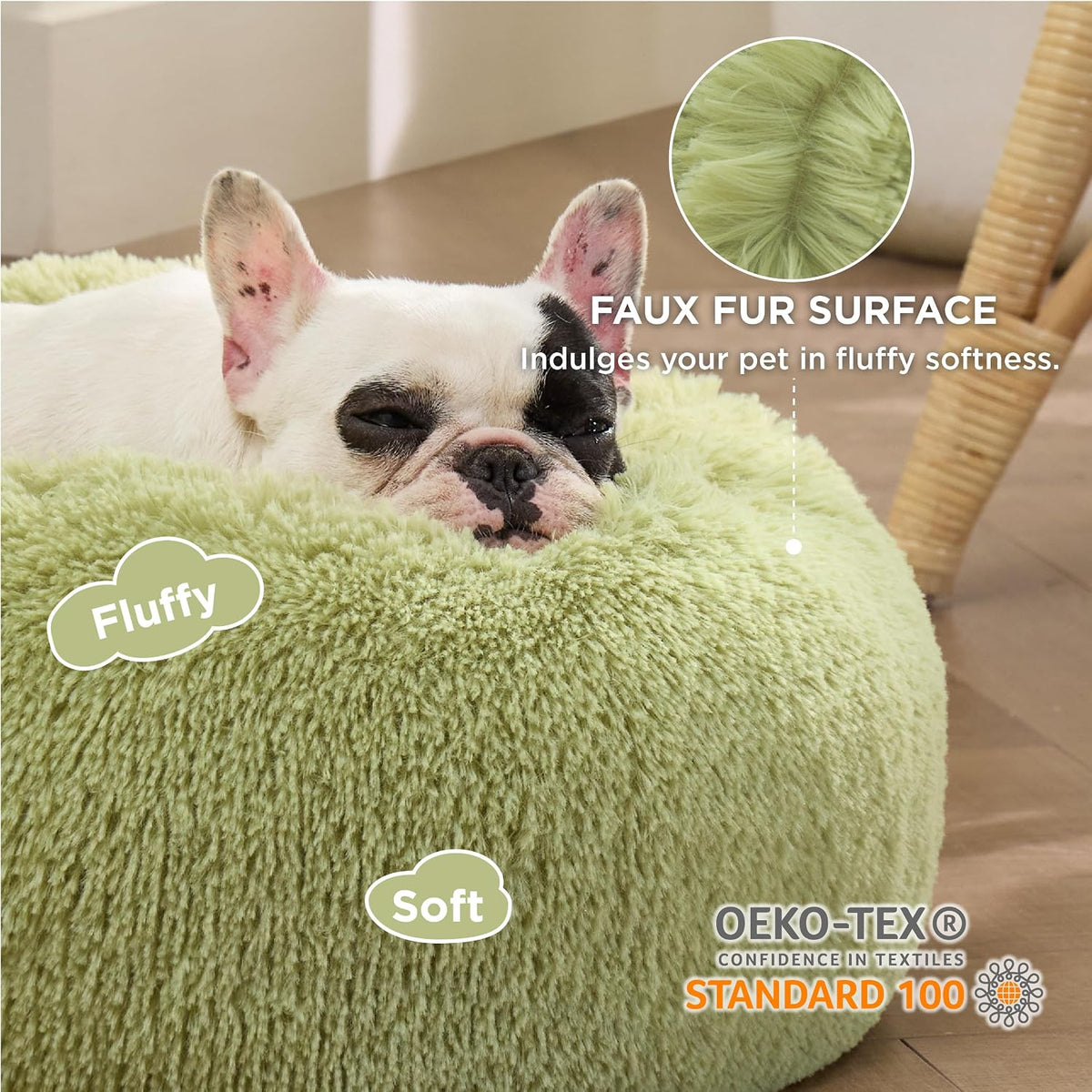 Bedsure Calming Small Dog Bed Donut Washable Cat＆Puppy Bed,23 inches Green