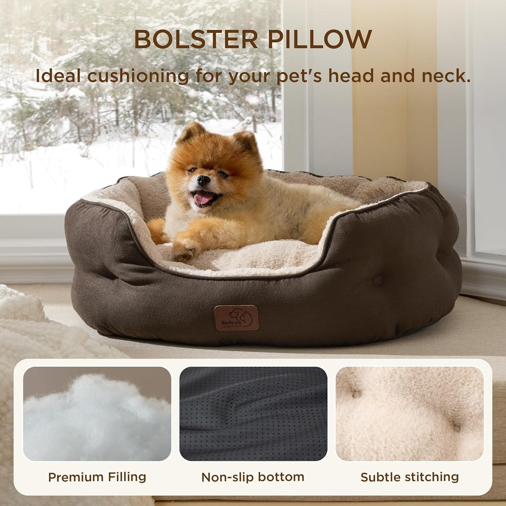 Bedsure Small Dog Bed Washable,Round Cat Beds for Indoor Cats,25in Brown