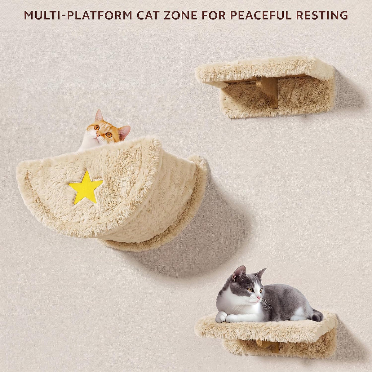 Cat Wall Furniture, 13 in 1 Moon & Bridge Cat Wall Shelves, Beige