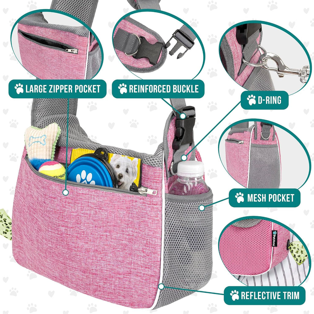 PetAmi Dog Sling Carrier for Small Dogs, Hands Free Crossbody Carrier, Pink