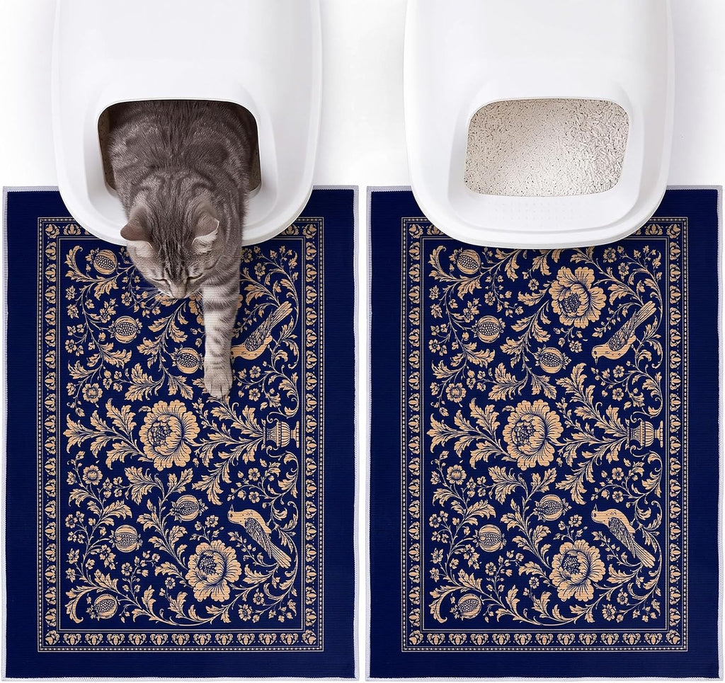 Bienbee Cat Litter Mat, 2 Pack 33" x 22" Machine Washable for Litter Boxes