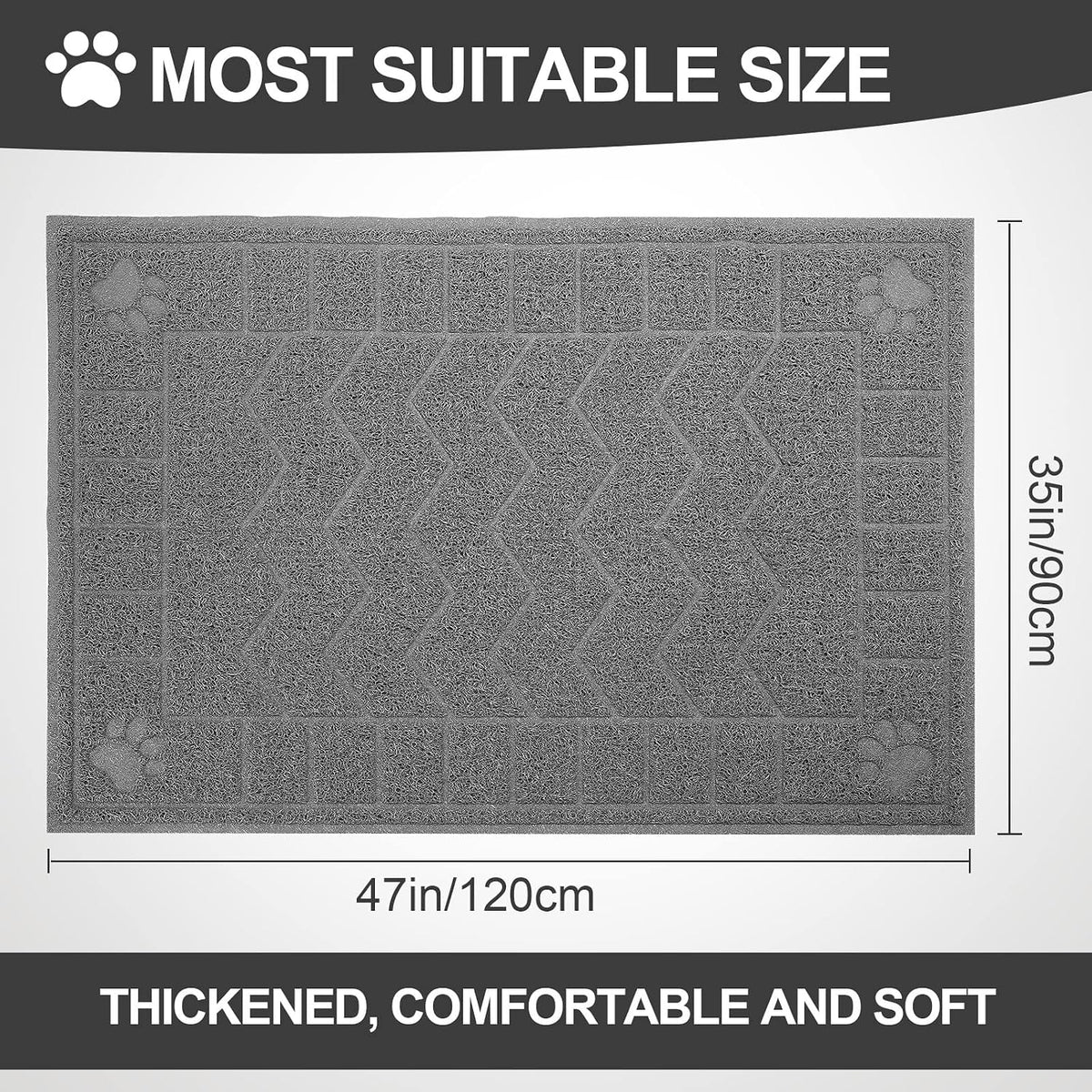 Cat Litter Box Mat, 47" x 35" Large Waterproof Litter Trapping Mat | XL Large Size Thick Mesh Traps Litter, Non-Slip Kitty Litter Mat for Indoor Cat, Soft Paws, Multi-Use, Durable, Easy Clean