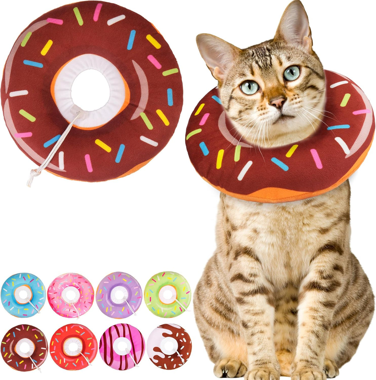 Cat Cone Collar Soft, Cute Cat Donut Collar After Surgery, Adjustable Kitten Recovery Cones to Stop Licking, Lightweight Neck Elizabethan Collars for Cats Kittens (Brown, Medium)