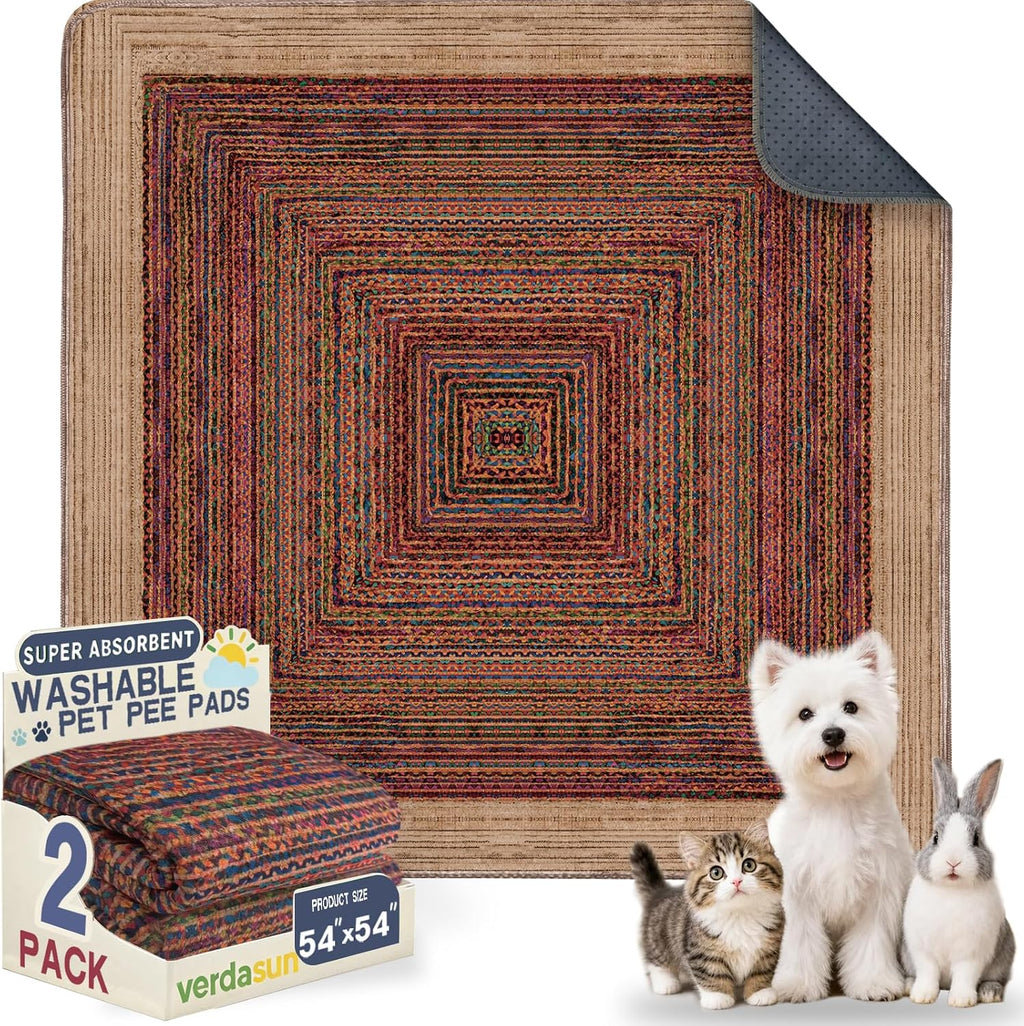 Washable Pee Pads for Dogs 54"x54" 2 Pack Reusable Puppy Potty Pad