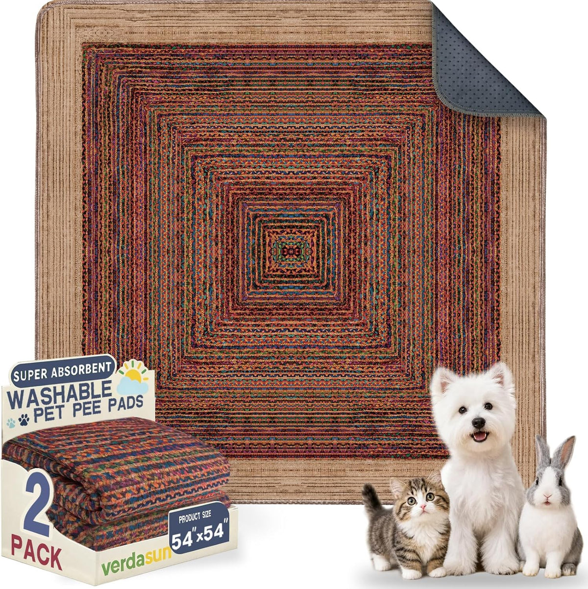 Washable Pee Pads for Dogs 54"x54" 2 Pack Reusable Puppy Potty Pad