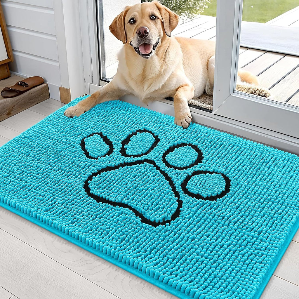 OLANLY Dog Door Mat for Muddy Paws 36x24, Paw Print Design Chenille Mud Mat