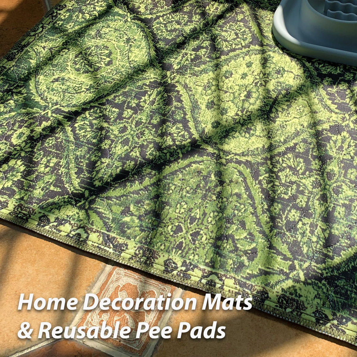 nunubaby Washable Pee Pads for Dogs, Stylish, Non-Slip and Leak-Proof Pee Pads. Reusable Potty Pads for Dogs for Crates and Floors.(Green/Multi,24" x48" )