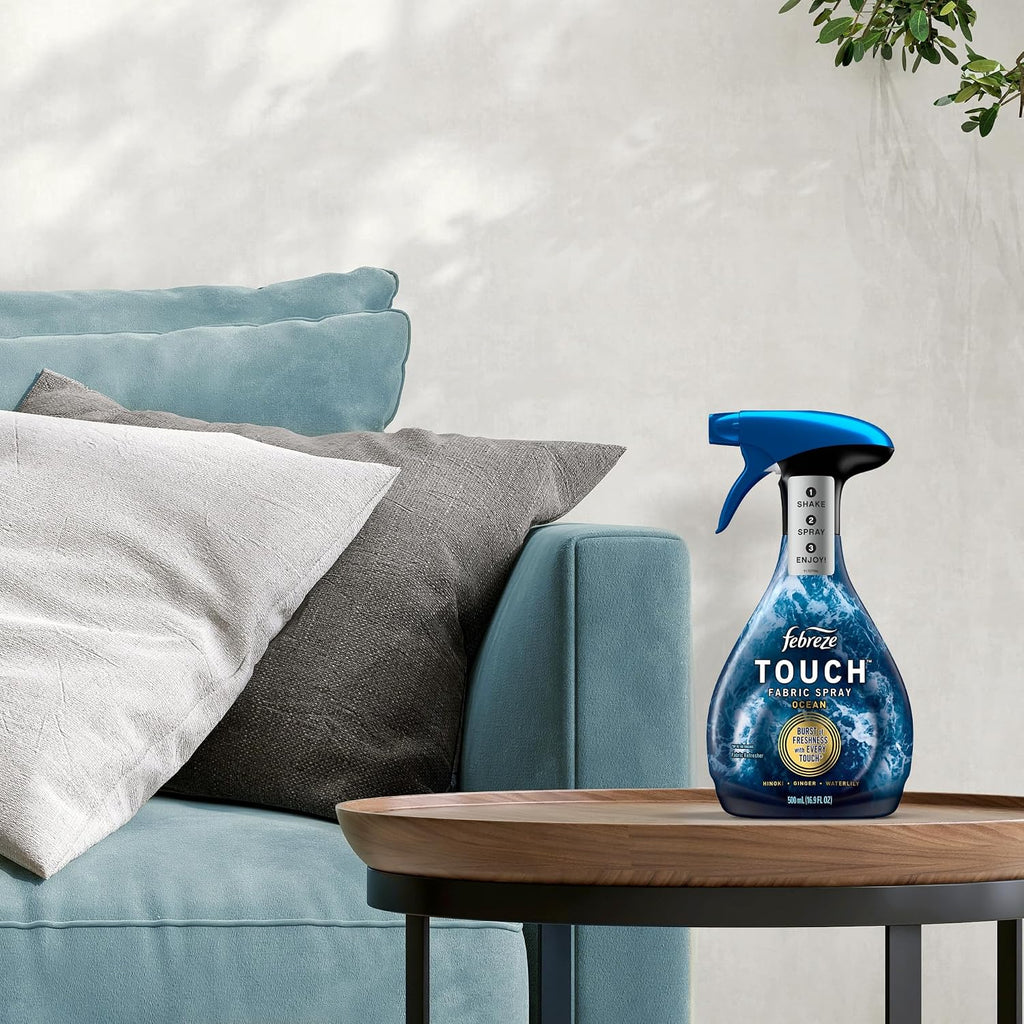 Febreze Touch Fabric Spray, Air Freshener, Odor-Fighting Fabric Refresher, Couch and Linen Spray, Sneaker Balls Alternative, Ocean and Mountain Scent, Multicolor, 16.9oz, 2ct