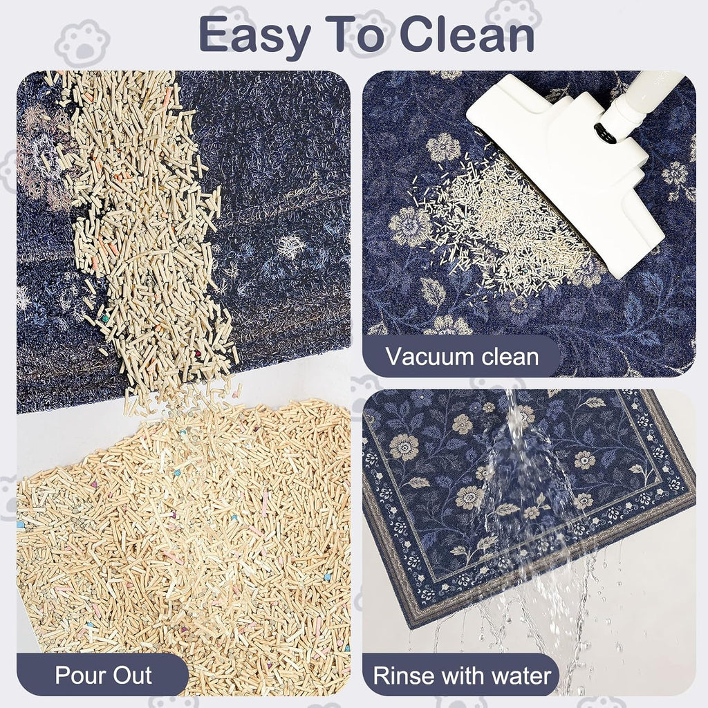 Glittme Cat Litter Mat, 47"x35" Non-Slip Washable Trapping Mat for Cats | Litter Trapping Mat With Thick PVC Coil To Catch Scatter, Soft On Paws And Waterproof Bottom To Protect Floors