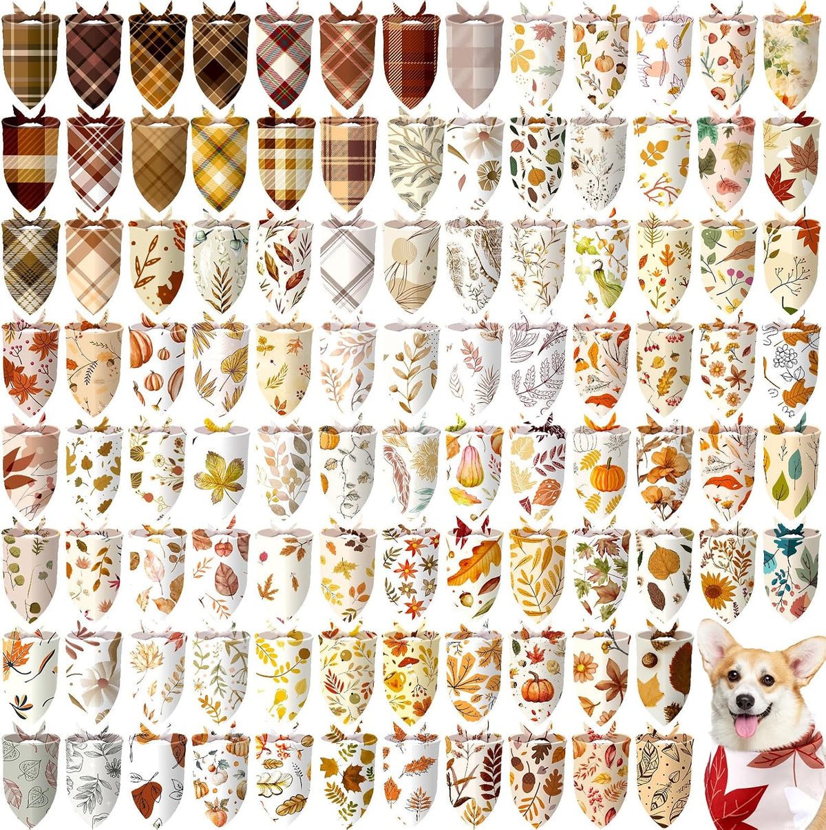 Huhumy 150 Pcs Fall Dog Bandanas Bulk Autumn Bandana for Medium Large Dog