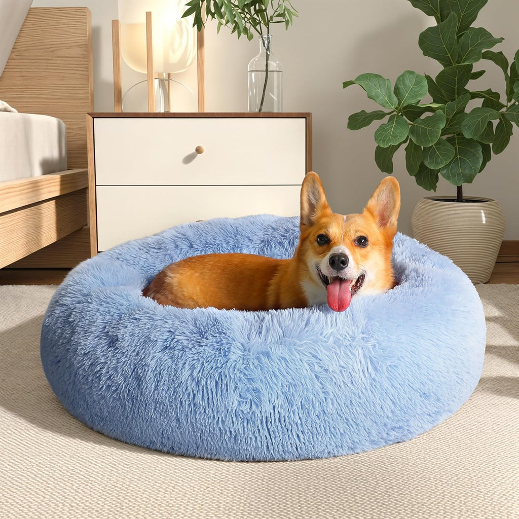 Western Home Calming Donut Small Medium Pet Dog Bed Washable,27" Light Blue