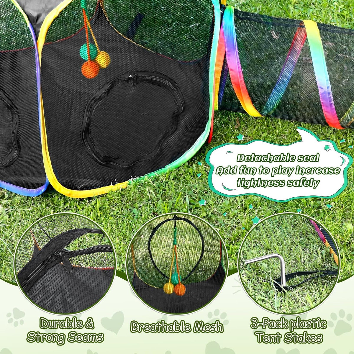 CypherX Outdoor Rainbow Cat Enclosure, 5 in 1 Portable Cat Tents for Outside Cage Free Outside Pet Enclosure Cat Tunnel Outdoor Playground for Indoor Cats and Small Animals