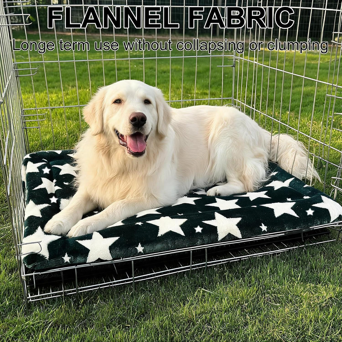 Dog Bed Mat, Reversible Crate Pad & Durable Dog Bed - Machine Washable Kennel Mat with Ultra Soft for Large Dogs (Big&Small Stars Green, 35" L*23" W*1.5" Th)