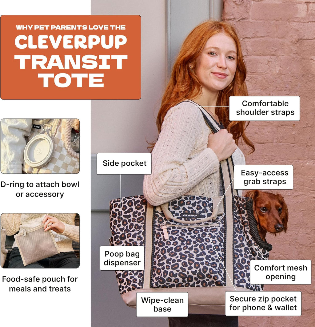 Cleverpup Transit Tote Dog Carrier 4-Piece Set - Medium, Leopard
