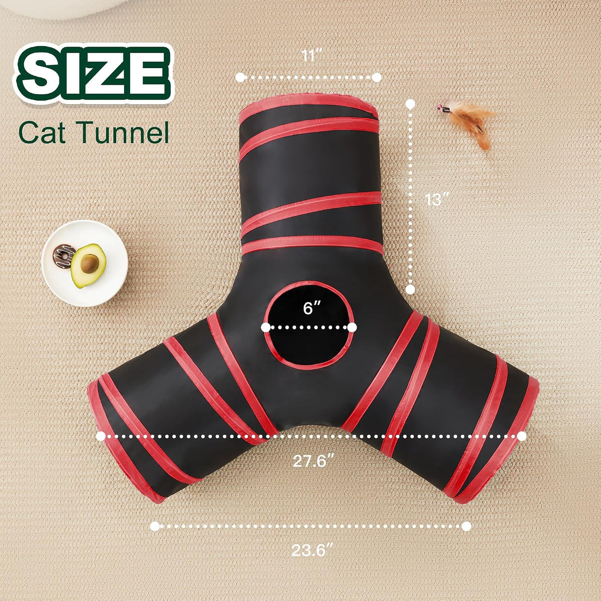 Love's cabin Cat Tunnel for Indoor Cats, 3-Way Collapsible Play Tunnel