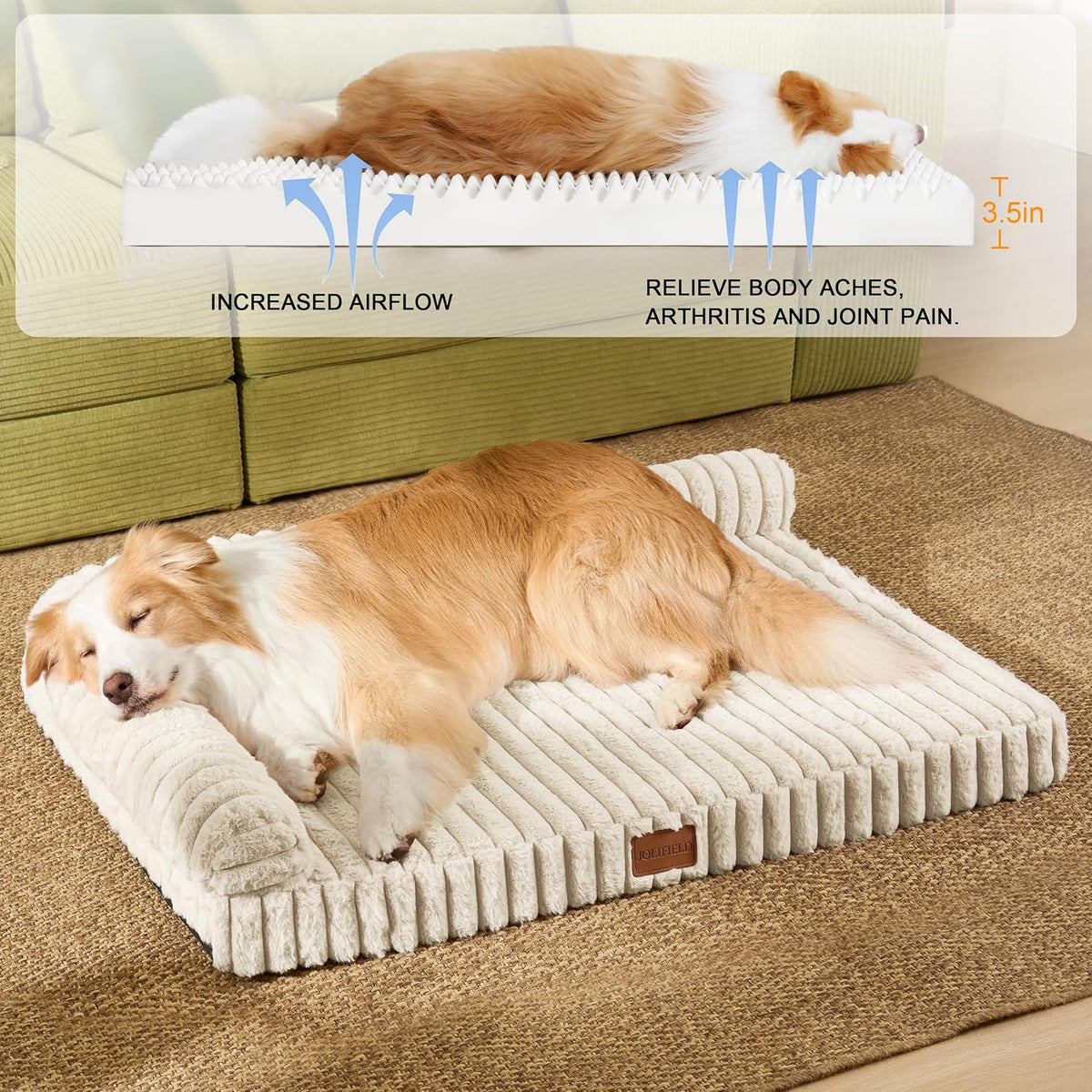Orthopedic Large Dog Bed Furry Pet Bed, Washable Cover 48''X30''