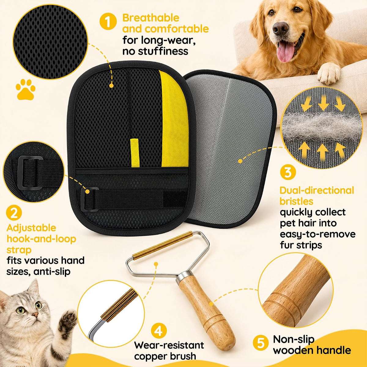 Pet Hair Removal Glove: Static Friction Clumps 95% Fur Fast