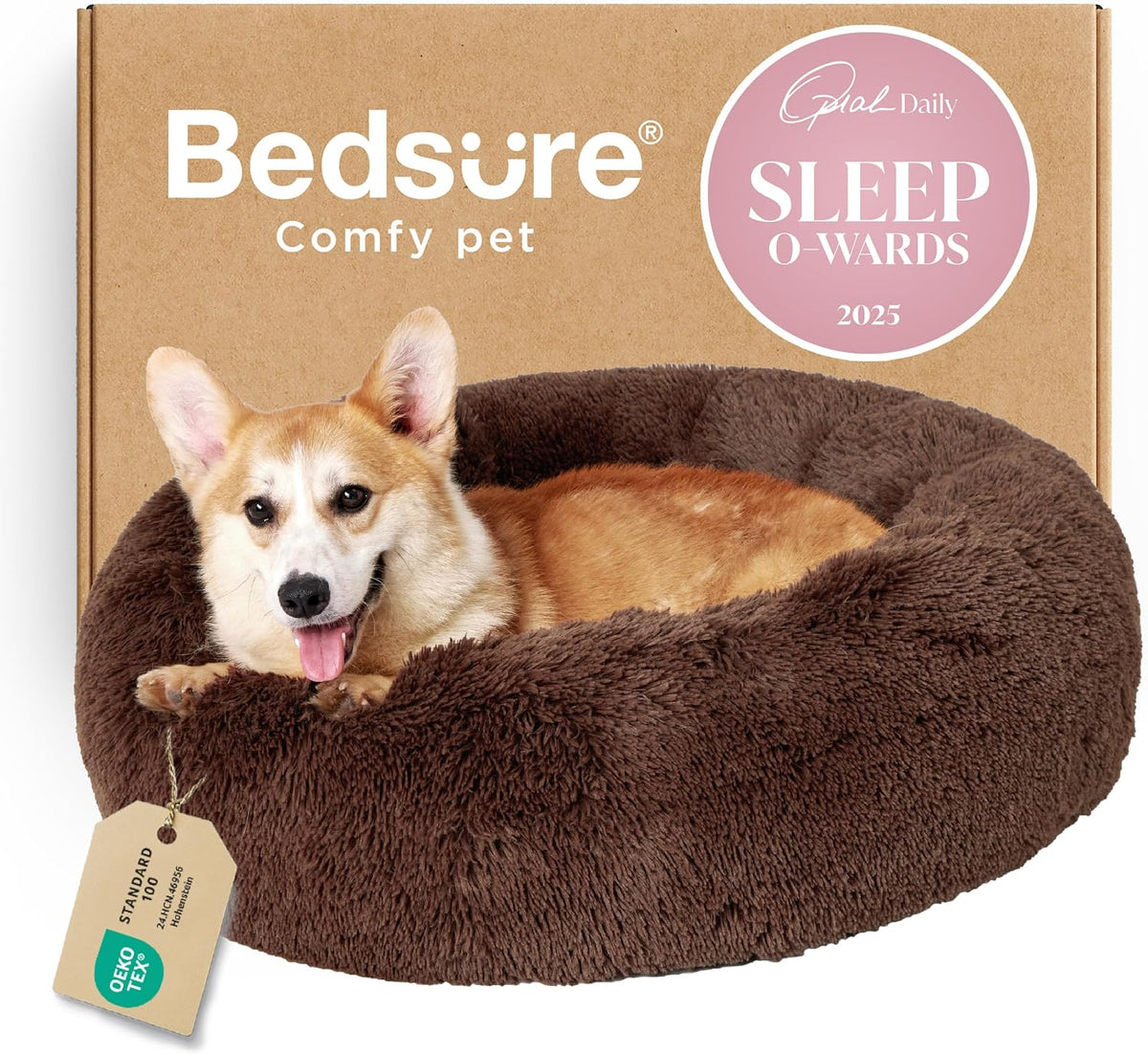 Bedsure Calming Dog Bed Medium Size Dog Donut Washable Pet Bed,30ins Coffee